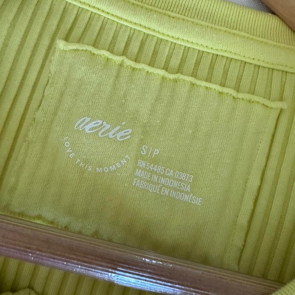 Aerie Fireside Long Sleeve Ribbed Super Soft Stretch Crewneck Green Thermal, S - Picture 5 of 8